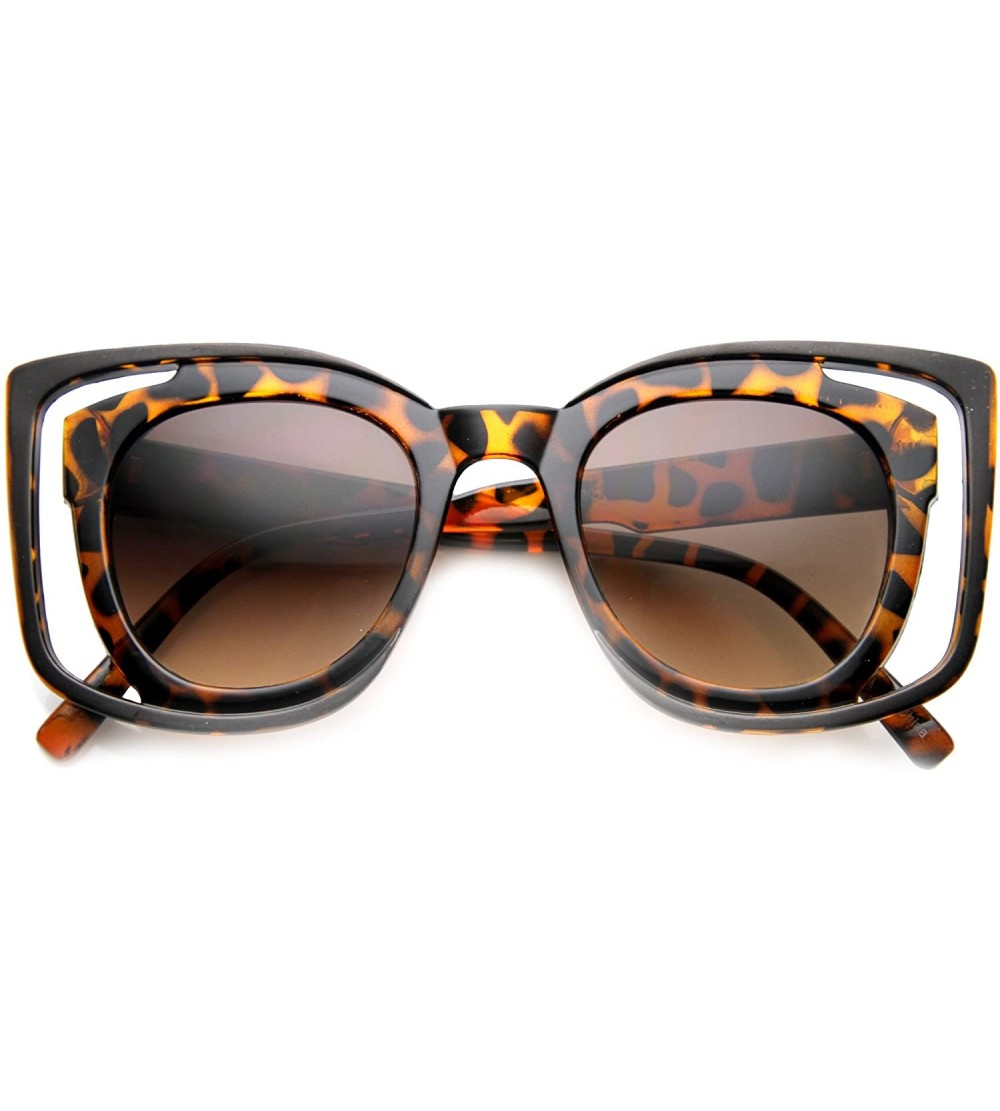 Square Women's Double Frame Oversized Square Glam Cut-Out Sunglasses - Tortoise Brown - CB11VTN5QMV $17.56