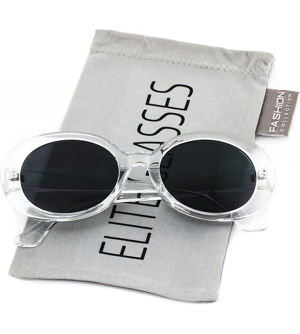 Oversized NIRVANA Kurt Cobain Oval Bold Vintage Sunglasses For Women Men Eyewear Transparent Frame Black Lens - White - C6185...