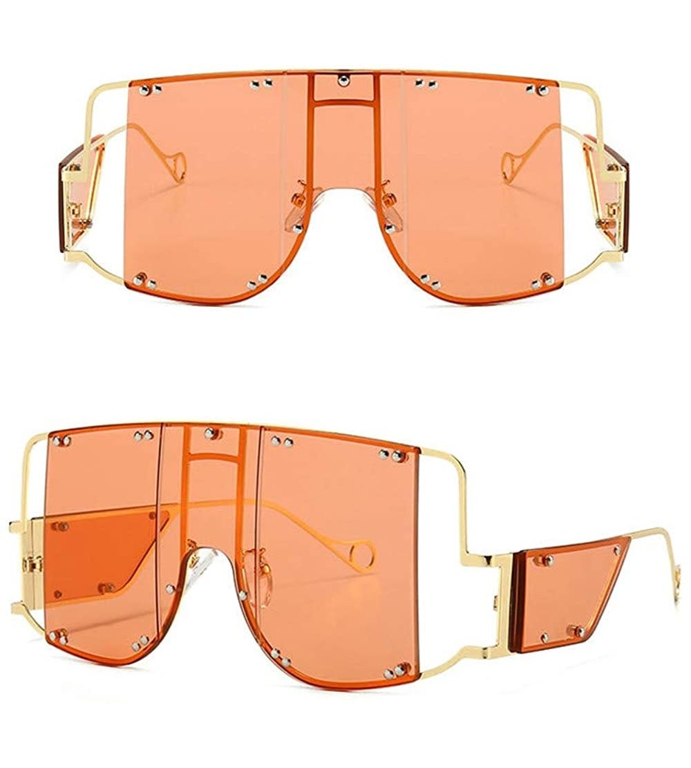 Shield One Lens Sunglasses With Side Shields 2019 Gold Black Women Sun glasses Male Big Frame Metal UV400 - Orange - CM18YZQQ...
