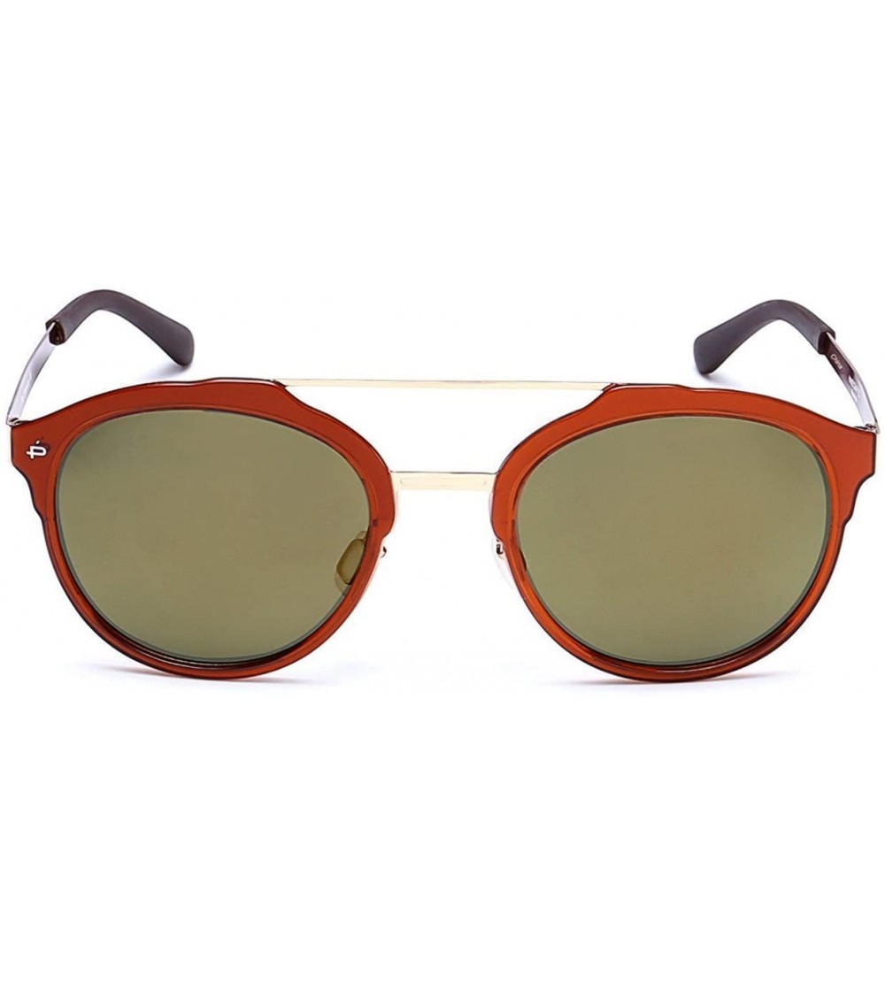 Square "The Producer" Handcrafted Designer Polarized Round Sunglasses - Chestnut Brown/Gold Mirror - CO17YED5GW4 $43.87