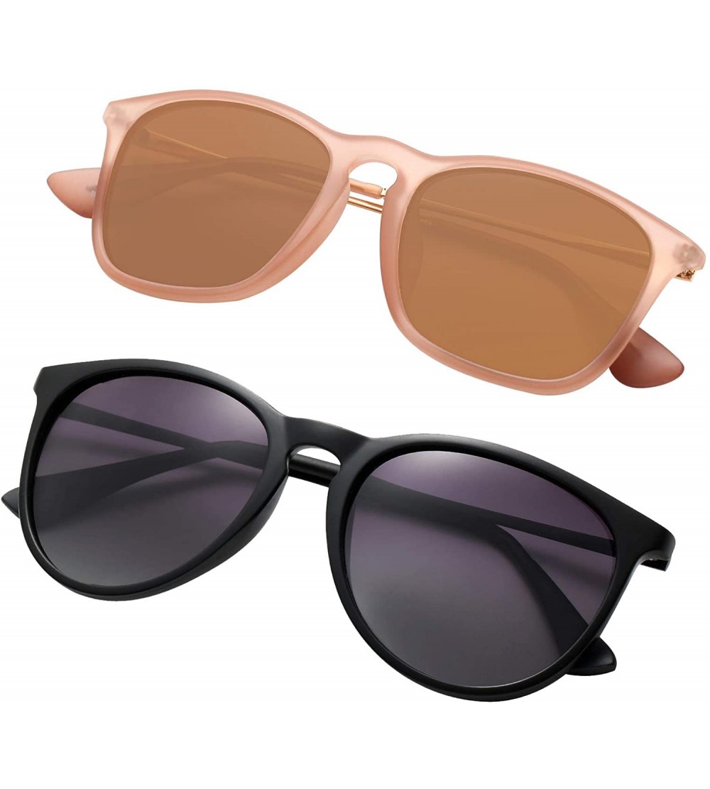 Round Classic Sunglasses Polarized Protection Mirrored - Matteblack/Gary Brown/Brown - C918T040TZG $30.45