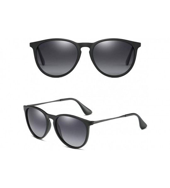 Round Classic Sunglasses Polarized Protection Mirrored - Matteblack/Gary Brown/Brown - C918T040TZG $30.45