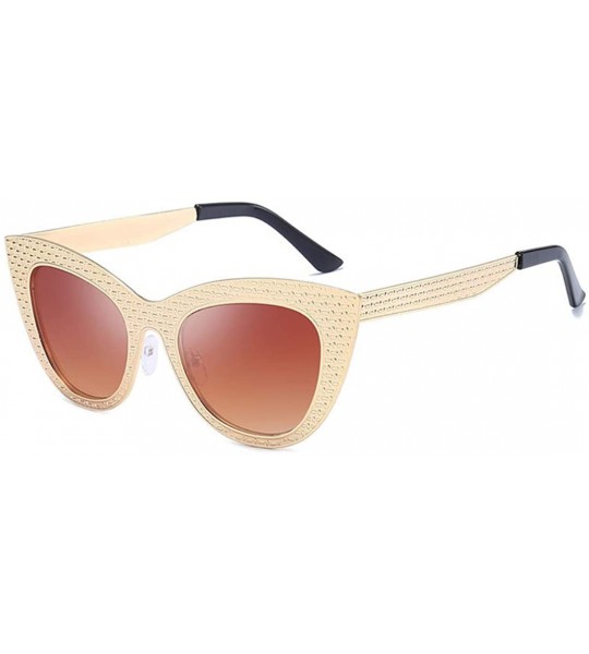 Cat Eye Vintage Cat Eye Oversized Metal Frame Tinted Lenses Women Sunglasses - Gold Brown - C318NDIOY4Z $19.12