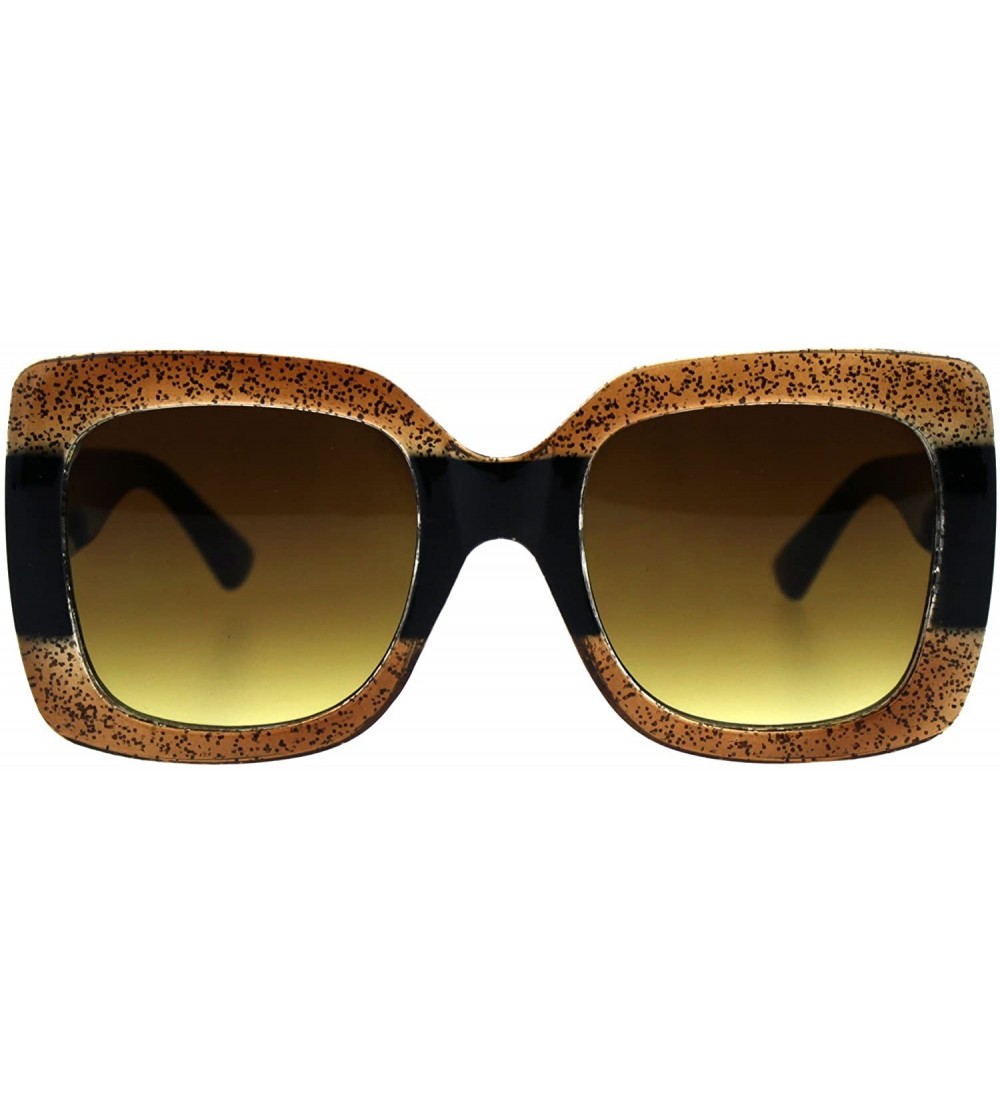 Rectangular Stripe Glitter Pop Color Retro Thick Plastic Rectangular Mod Sunglasses - Brown Black Brown - C218G4L2H74 $24.14