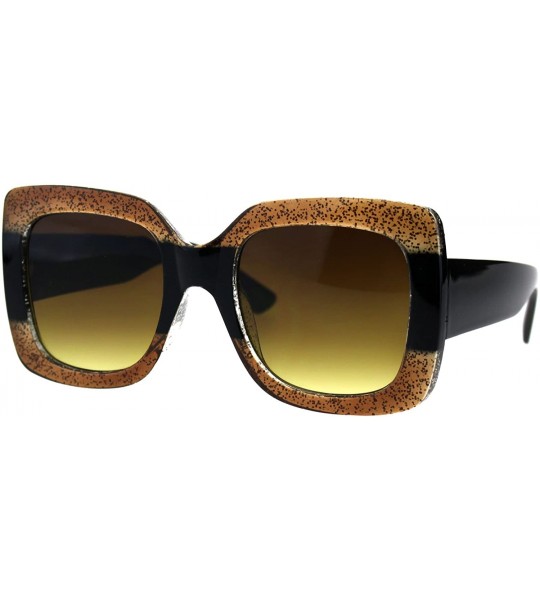 Rectangular Stripe Glitter Pop Color Retro Thick Plastic Rectangular Mod Sunglasses - Brown Black Brown - C218G4L2H74 $24.14