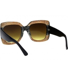 Rectangular Stripe Glitter Pop Color Retro Thick Plastic Rectangular Mod Sunglasses - Brown Black Brown - C218G4L2H74 $24.14