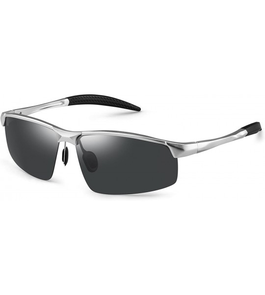 Semi-rimless Sunglasses for Men Polarized Sport Sunglasses for Men - Silver Frame Gray Lens - CS18SQQ4RZE $41.63