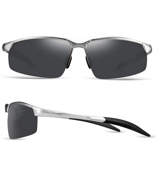 Semi-rimless Sunglasses for Men Polarized Sport Sunglasses for Men - Silver Frame Gray Lens - CS18SQQ4RZE $41.63