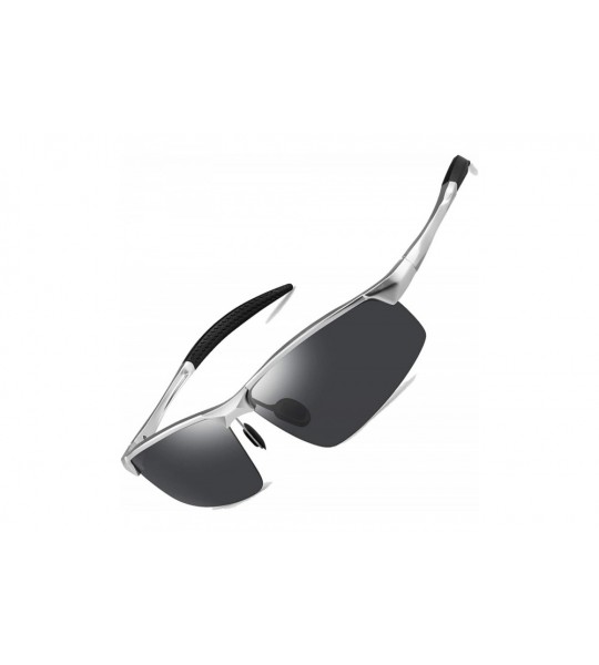 Semi-rimless Sunglasses for Men Polarized Sport Sunglasses for Men - Silver Frame Gray Lens - CS18SQQ4RZE $41.63