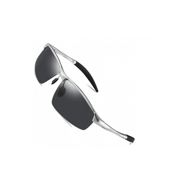 Semi-rimless Sunglasses for Men Polarized Sport Sunglasses for Men - Silver Frame Gray Lens - CS18SQQ4RZE $41.63