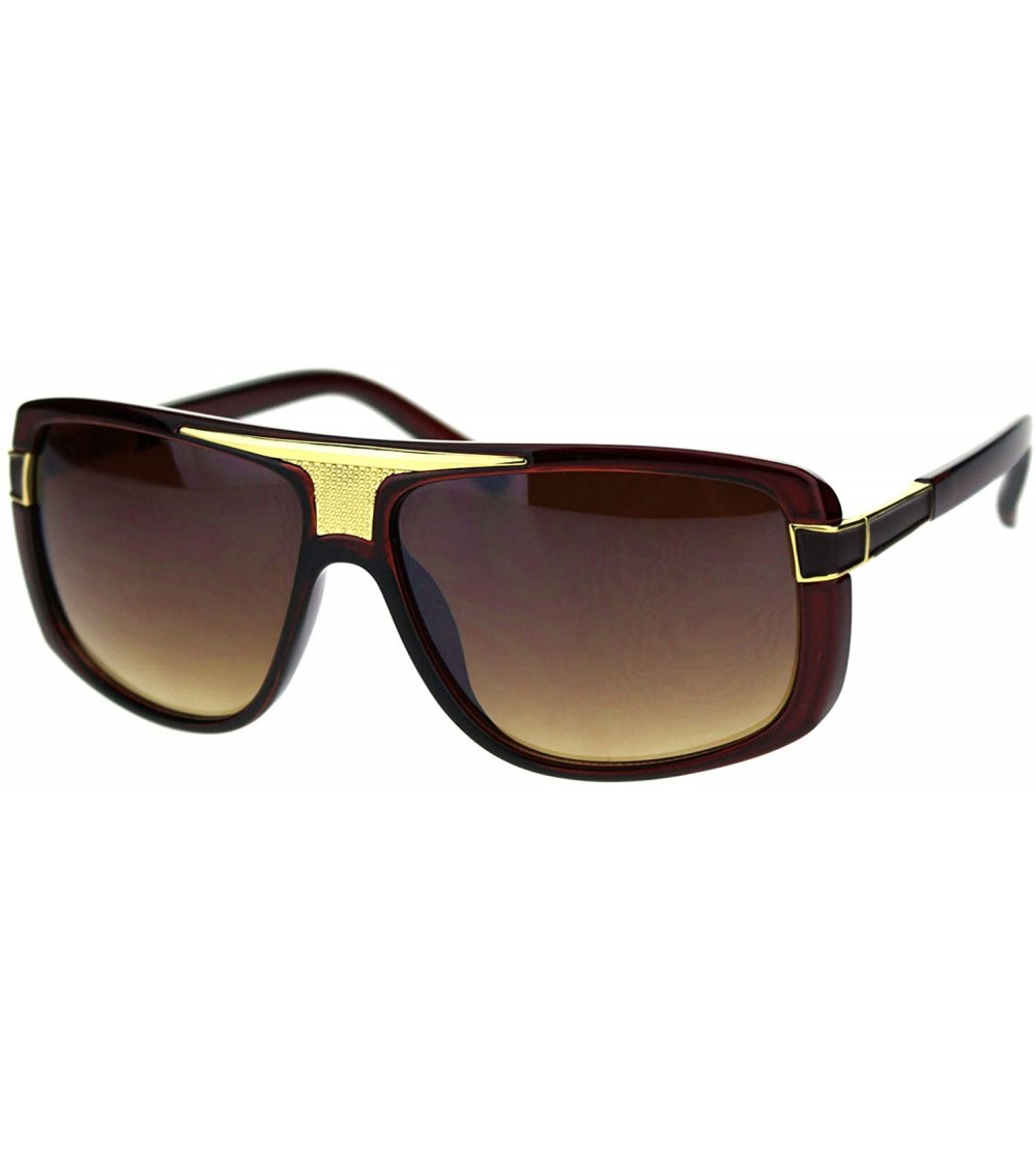 Rectangular Mens Designer Style Fashion Sunglasses Gold Top Square Rectangular UV 400 - Brown (Brown) - C918TMMHGOO $21.51