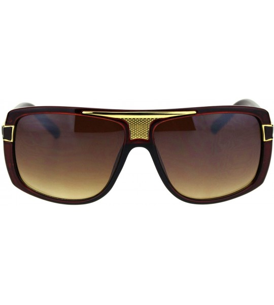 Rectangular Mens Designer Style Fashion Sunglasses Gold Top Square Rectangular UV 400 - Brown (Brown) - C918TMMHGOO $21.51