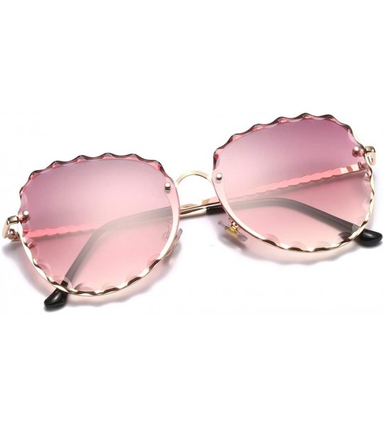 Rimless Trendy Butterfly Sunglasses for Women Rimless Scalloped Cut Edge Sun Glasses Large Flower Shaped Pink Tinted Lens - C...