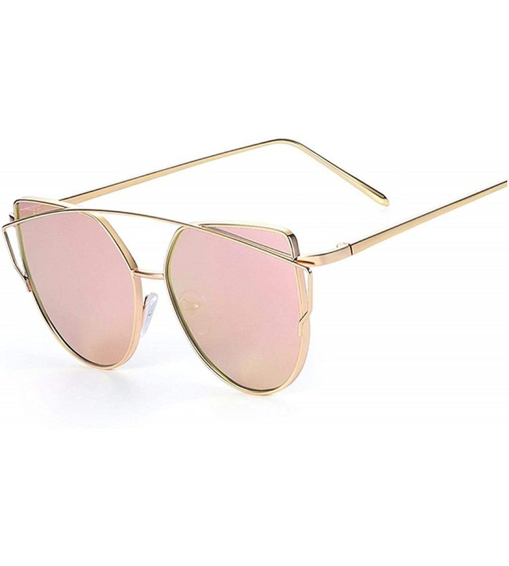 Oversized Cat Eye Brand Sunglasses Women Designer Mirror Flat Rose Gold Vintage Metal Reflective Female - C1 - CF198ZYCLIZ $6...