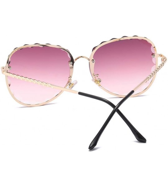 Rimless Trendy Butterfly Sunglasses for Women Rimless Scalloped Cut Edge Sun Glasses Large Flower Shaped Pink Tinted Lens - C...