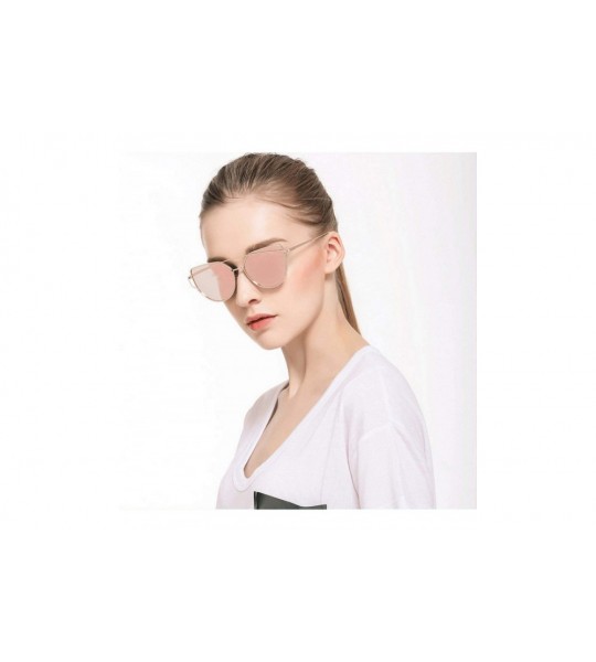 Oversized Cat Eye Brand Sunglasses Women Designer Mirror Flat Rose Gold Vintage Metal Reflective Female - C1 - CF198ZYCLIZ $6...