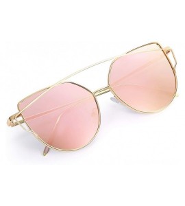 Oversized Cat Eye Brand Sunglasses Women Designer Mirror Flat Rose Gold Vintage Metal Reflective Female - C1 - CF198ZYCLIZ $6...