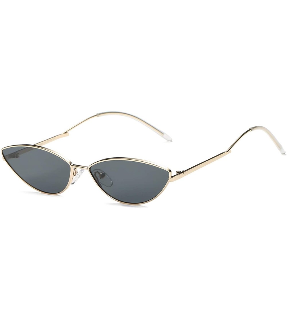 Goggle Women Metal Retro Vintage Slim Cat Eye Fashion Sunglasses - Black - CY18WQ6AGKK $37.31