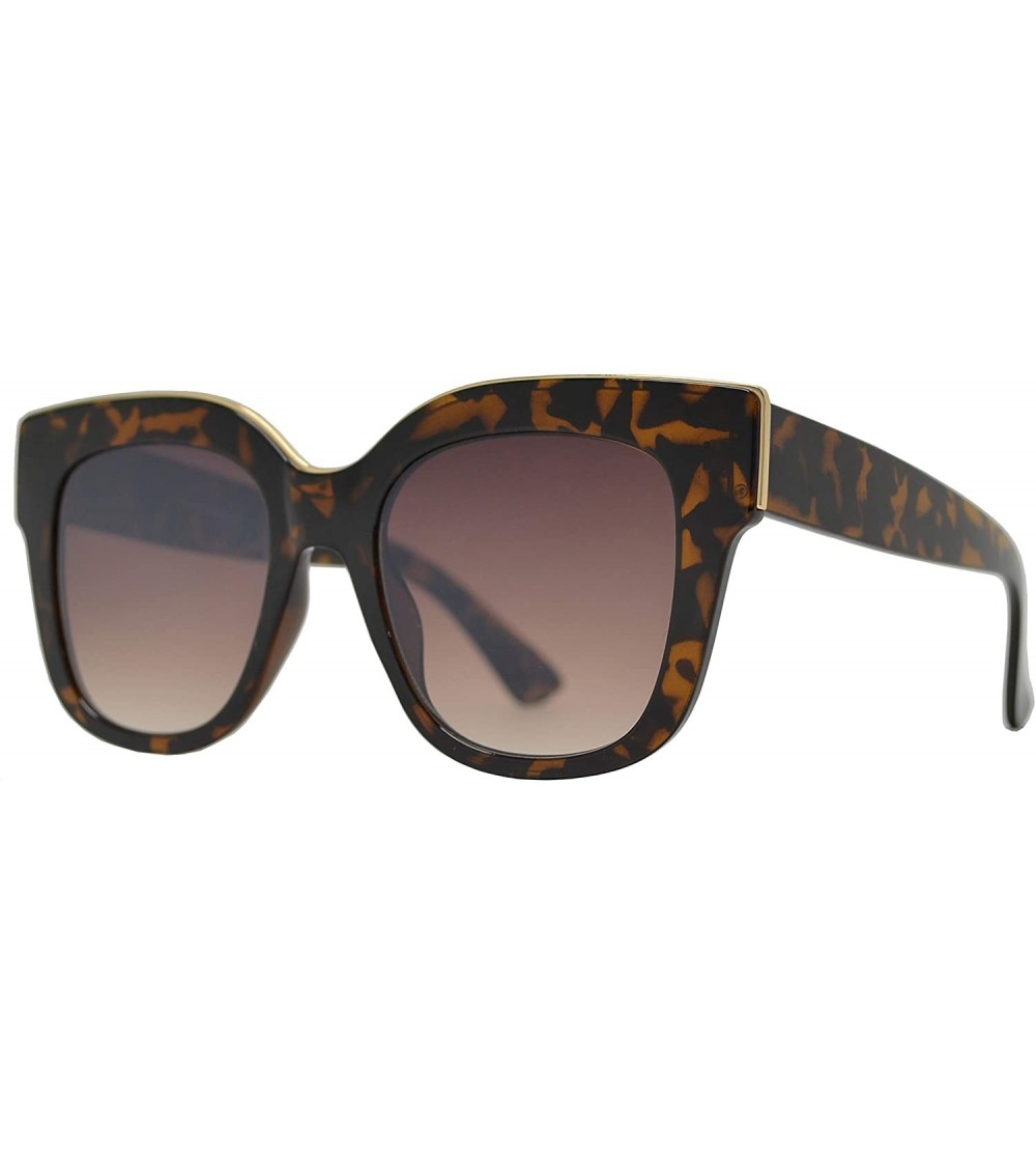 Square Large Classic Square Sunglasses for Women with Flat Lens UV400 Protection - Tortoise + Brown - CF195Q5UEN9 $24.71