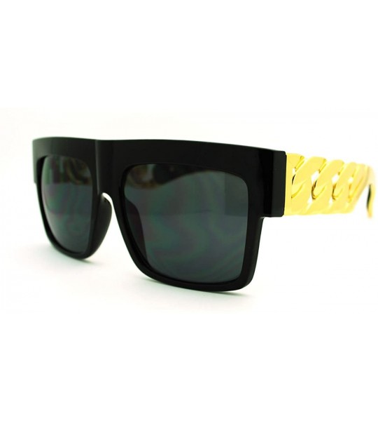 Square Designer Fashion Sunglasses Bold Flat Top Thick Gold Chain Frame - Black Gold - C011FTVTZ9T $21.71