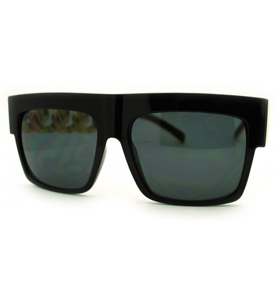 Square Designer Fashion Sunglasses Bold Flat Top Thick Gold Chain Frame - Black Gold - C011FTVTZ9T $21.71