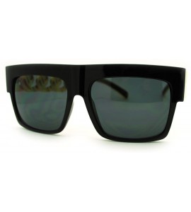 Square Designer Fashion Sunglasses Bold Flat Top Thick Gold Chain Frame - Black Gold - C011FTVTZ9T $21.71