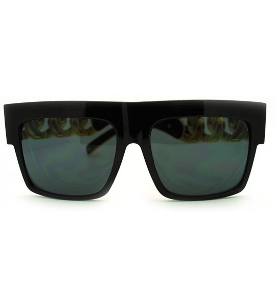 Square Designer Fashion Sunglasses Bold Flat Top Thick Gold Chain Frame - Black Gold - C011FTVTZ9T $21.71