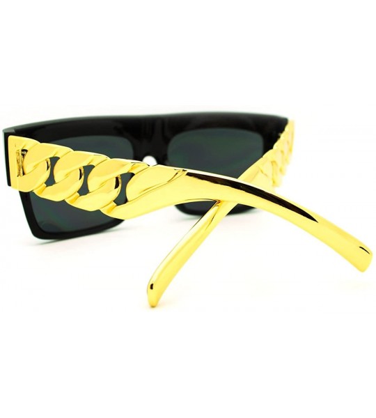 Square Designer Fashion Sunglasses Bold Flat Top Thick Gold Chain Frame - Black Gold - C011FTVTZ9T $21.71