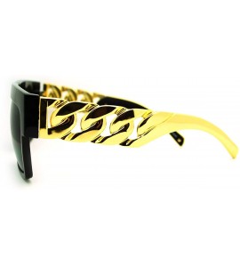 Square Designer Fashion Sunglasses Bold Flat Top Thick Gold Chain Frame - Black Gold - C011FTVTZ9T $21.71