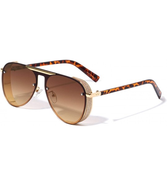 Aviator Bristol Round Aviator Glitter Side Shield Lens Sunglasses - Brown Gold - CI196ZGT0KZ $26.46