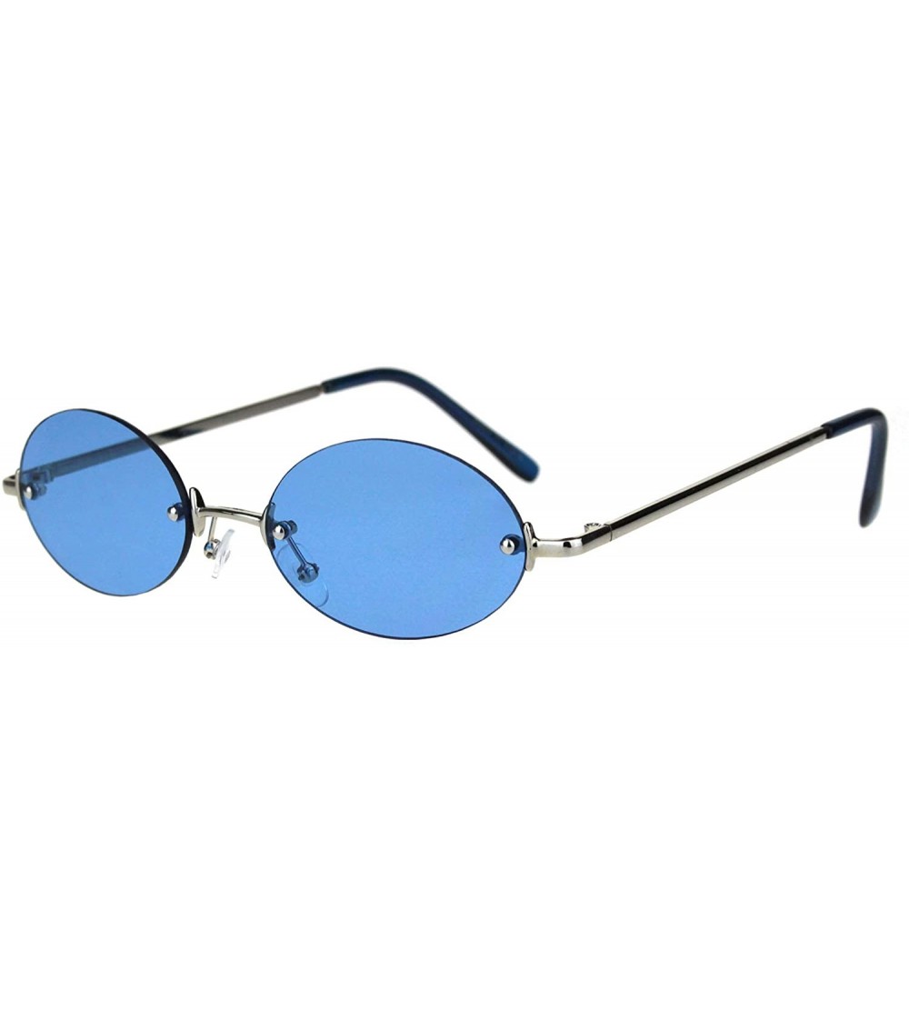 Rimless Rimless Oval Sunglasses Metal Frame Trendy Unisex Shades UV 400 - Silver (Blue) - C818SC3RCYG $20.74