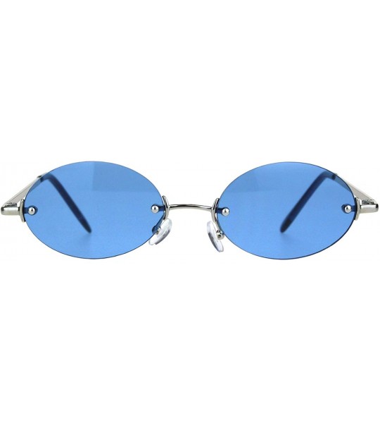 Rimless Rimless Oval Sunglasses Metal Frame Trendy Unisex Shades UV 400 - Silver (Blue) - C818SC3RCYG $20.74