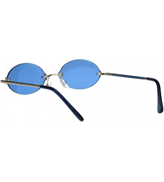 Rimless Rimless Oval Sunglasses Metal Frame Trendy Unisex Shades UV 400 - Silver (Blue) - C818SC3RCYG $20.74