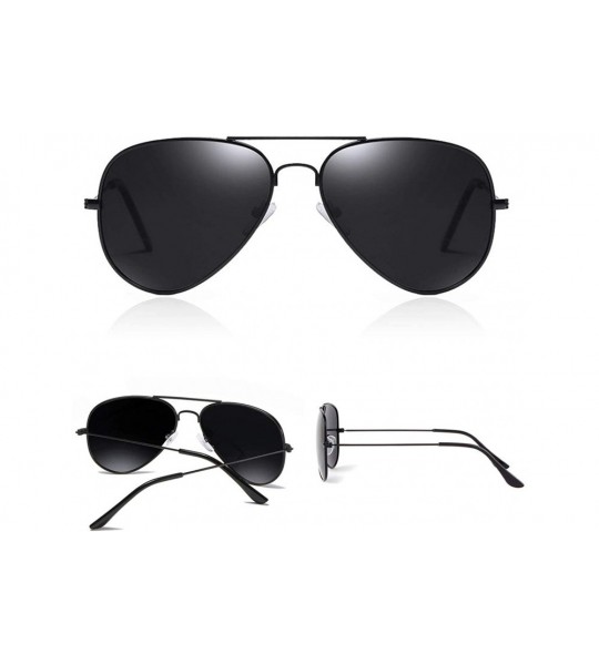 Aviator Classic Aviator Sunglasses for Men Women Metal Frame Mirrored Flat UV400 Lens Protection - Black Frame/Grey Lens - C4...