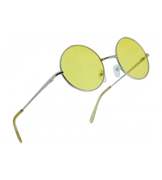 Square Colored Circular Sunglasses Novelty Glasses - Silver Frame - Yellow - CR18KIXENZW $20.80