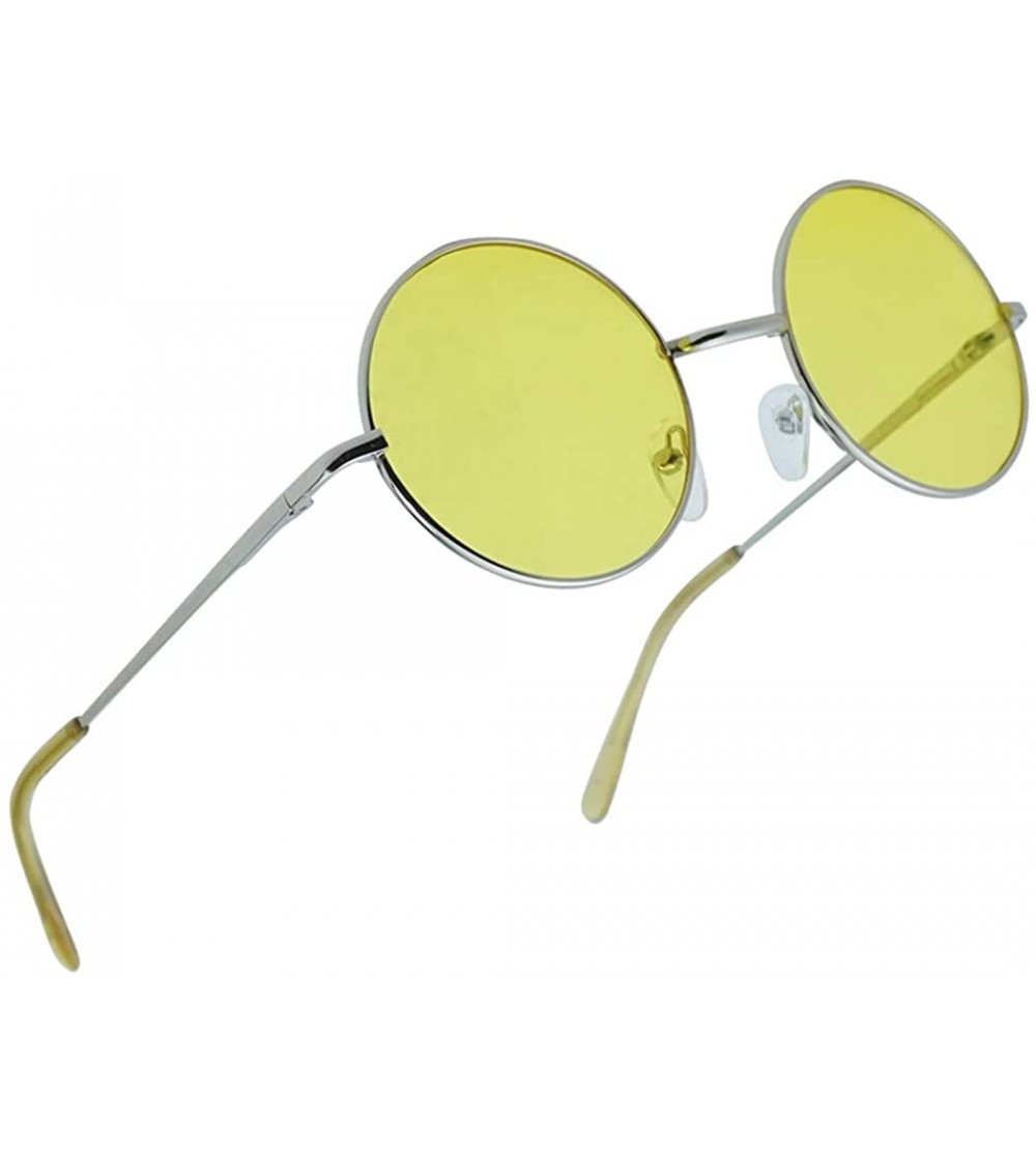 Square Colored Circular Sunglasses Novelty Glasses - Silver Frame - Yellow - CR18KIXENZW $20.80