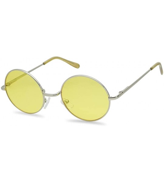 Square Colored Circular Sunglasses Novelty Glasses - Silver Frame - Yellow - CR18KIXENZW $20.80