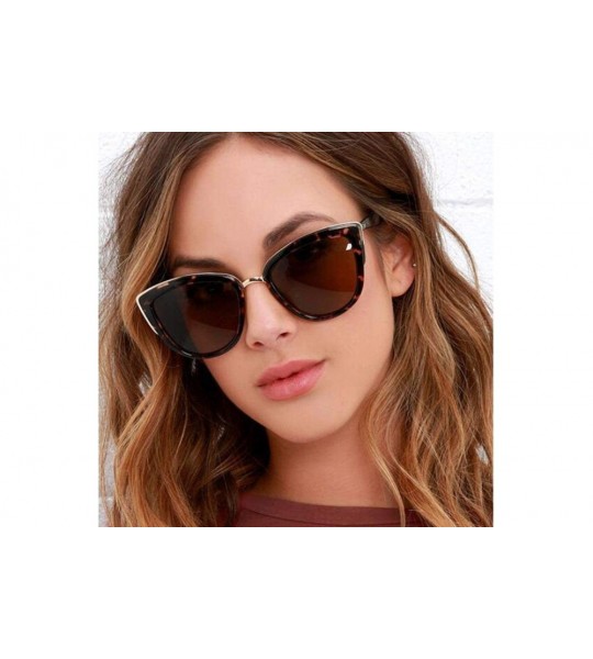 Aviator Luxury Brand Designer Cat Eye Sunglasses Women Vintage Cateye Gradient Black - Leopard - CK18XDW637U $18.16