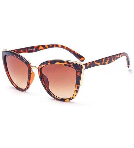 Aviator Luxury Brand Designer Cat Eye Sunglasses Women Vintage Cateye Gradient Black - Leopard - CK18XDW637U $18.16