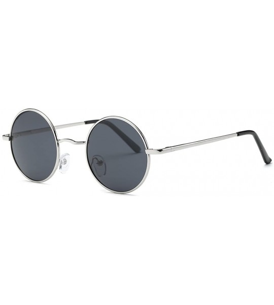 Round Polarized Sunglasses Small Round Lens Metal Frame Retro Unisex Glasses AE0518 - Silver&black - CA12NS60TDX $20.79