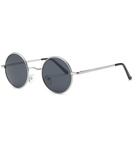 Round Polarized Sunglasses Small Round Lens Metal Frame Retro Unisex Glasses AE0518 - Silver&black - CA12NS60TDX $20.79