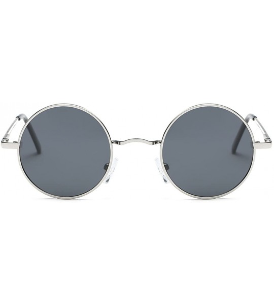 Round Polarized Sunglasses Small Round Lens Metal Frame Retro Unisex Glasses AE0518 - Silver&black - CA12NS60TDX $20.79