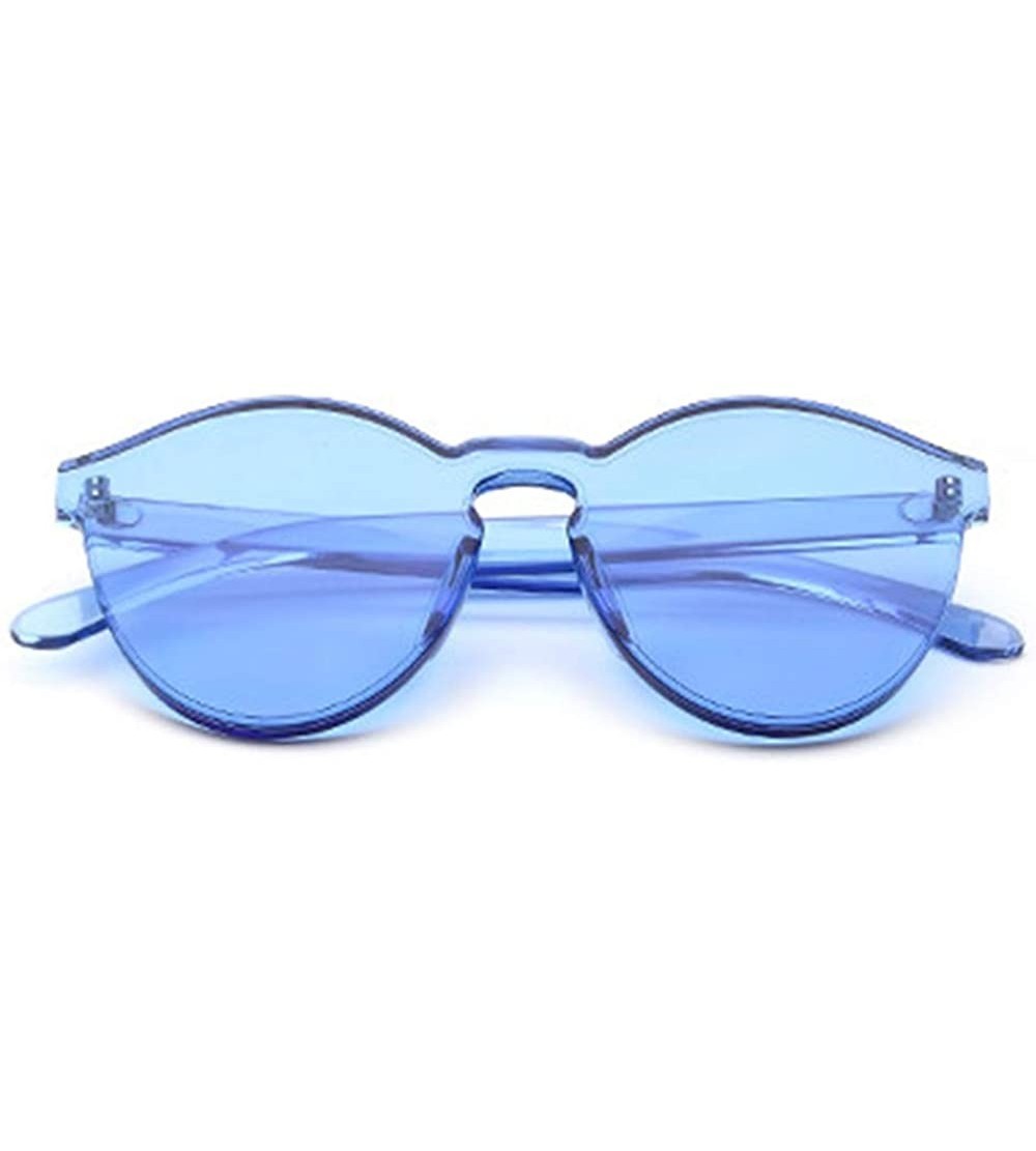 Round Transparent One Piece Rimless Sunglasses - Cute Candy Tinted Eyewear - Blue - CO18OYTTM8Z $18.98