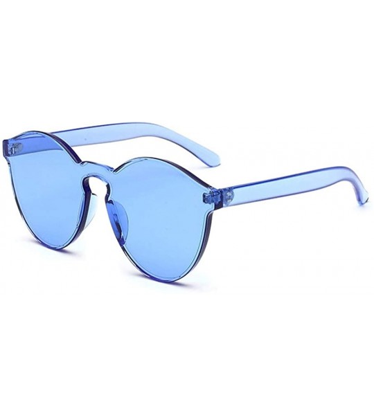 Round Transparent One Piece Rimless Sunglasses - Cute Candy Tinted Eyewear - Blue - CO18OYTTM8Z $18.98