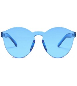 Round Transparent One Piece Rimless Sunglasses - Cute Candy Tinted Eyewear - Blue - CO18OYTTM8Z $18.98