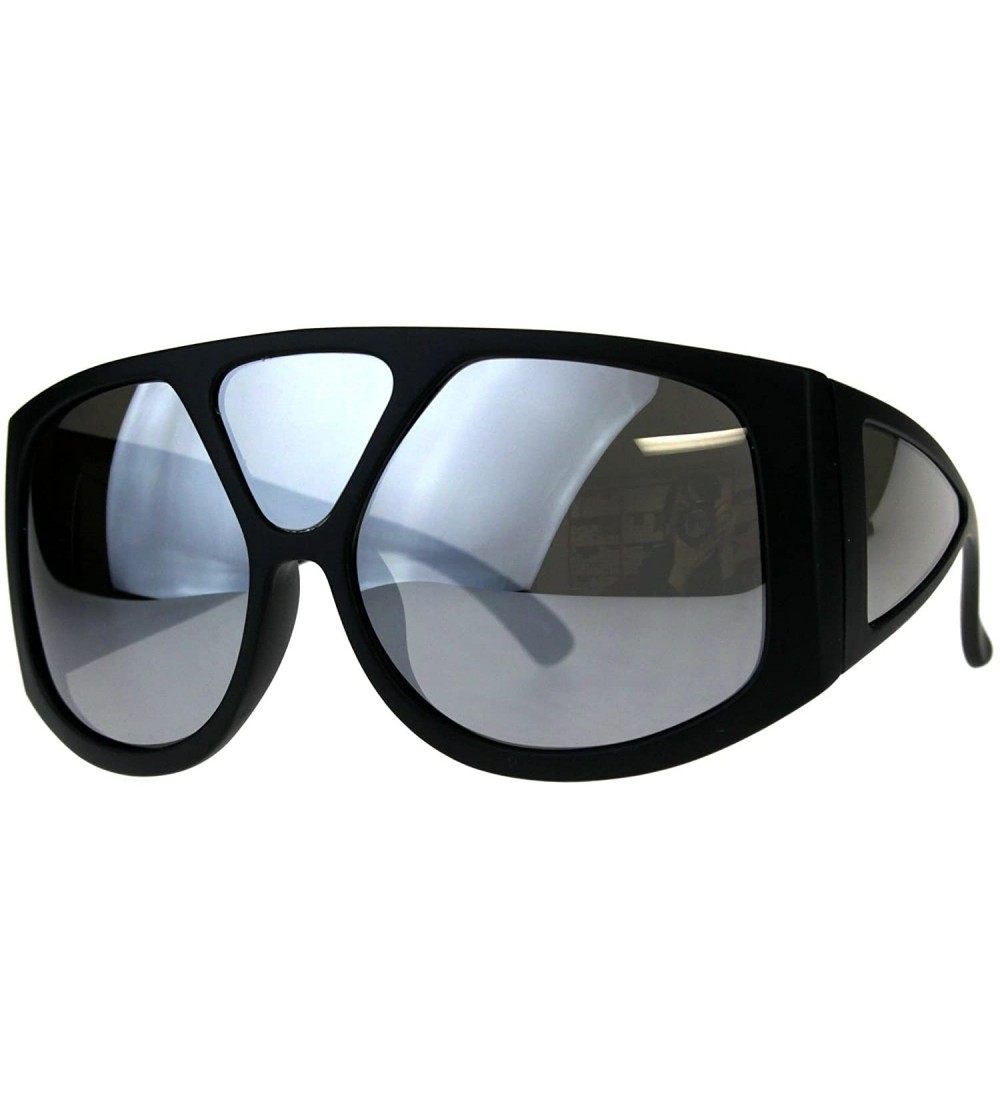 Oversized Super Oversized Goggle Sunglasses Multi Mirror Lens Shield Futuristic Shades - Matte Black (Silver Mirror) - C418CS...
