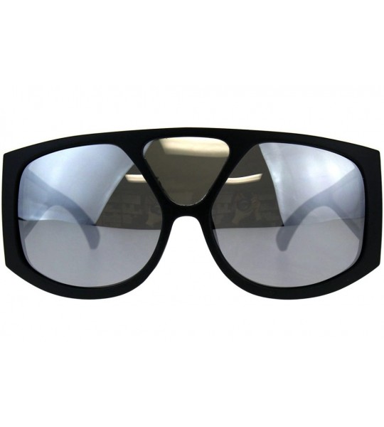 Oversized Super Oversized Goggle Sunglasses Multi Mirror Lens Shield Futuristic Shades - Matte Black (Silver Mirror) - C418CS...