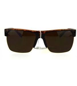 Rectangular Mens Luxury Half Horn Rim Rectangular Designer Minimal Sunglasses - Tortoise Brown - C917Z7NDLUZ $20.02