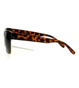 Rectangular Mens Luxury Half Horn Rim Rectangular Designer Minimal Sunglasses - Tortoise Brown - C917Z7NDLUZ $20.02