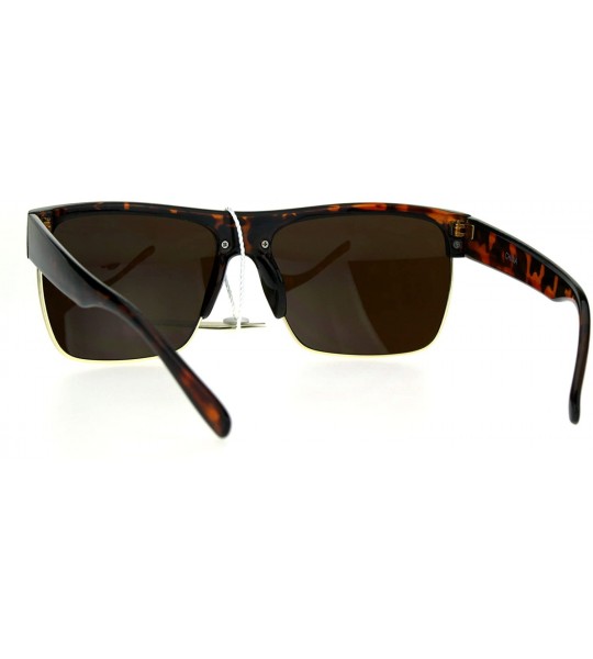 Rectangular Mens Luxury Half Horn Rim Rectangular Designer Minimal Sunglasses - Tortoise Brown - C917Z7NDLUZ $20.02